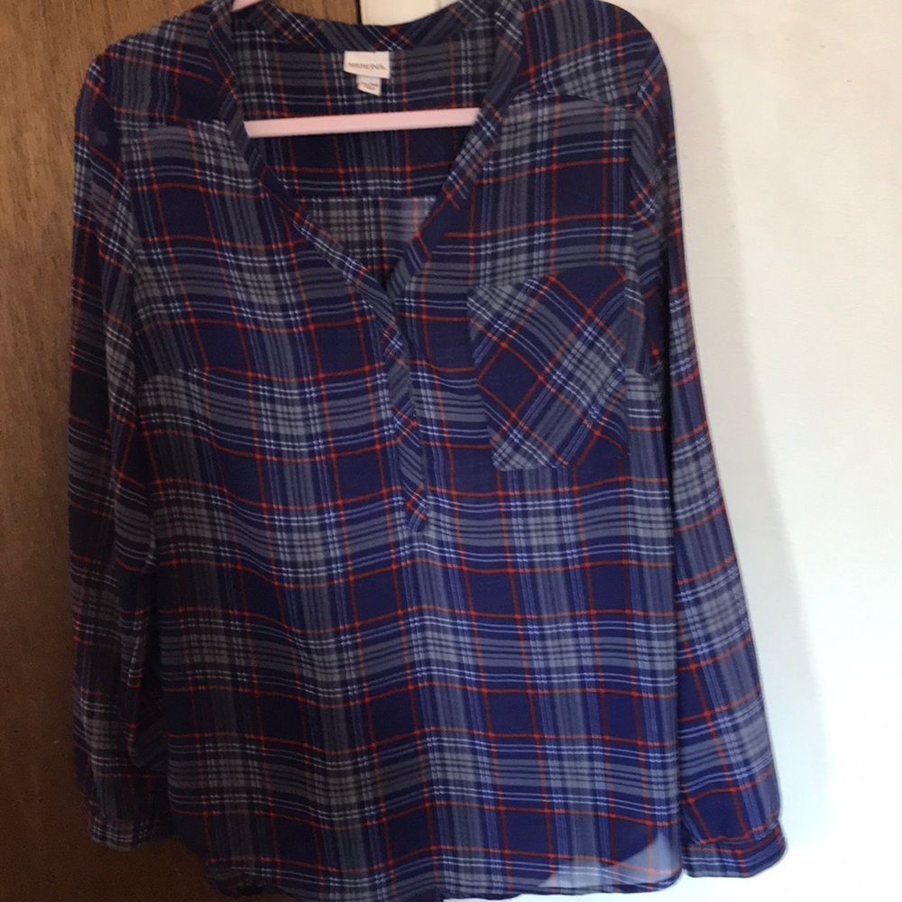 Navy/Red Plaid Blouse